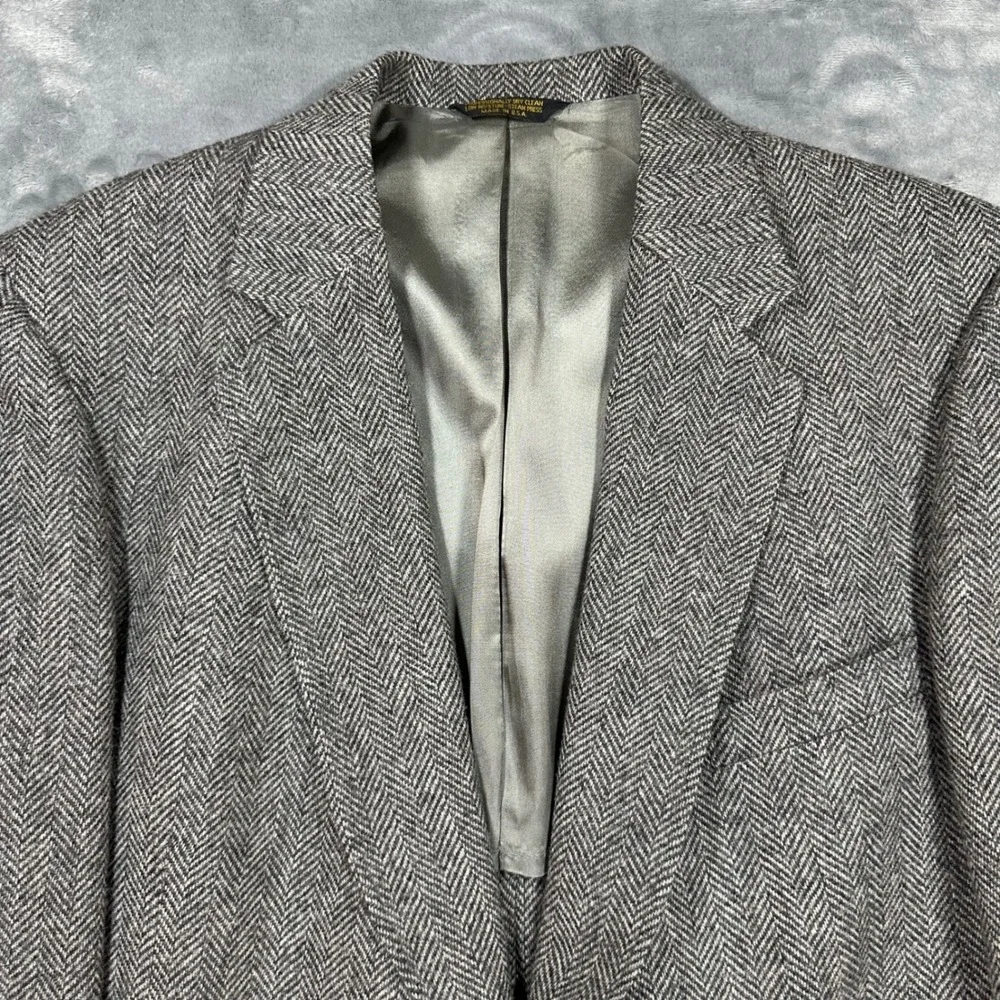 Adams Row Mens Grey Herringbone Wool Blazer Sport Coat Vintage Union Made USA